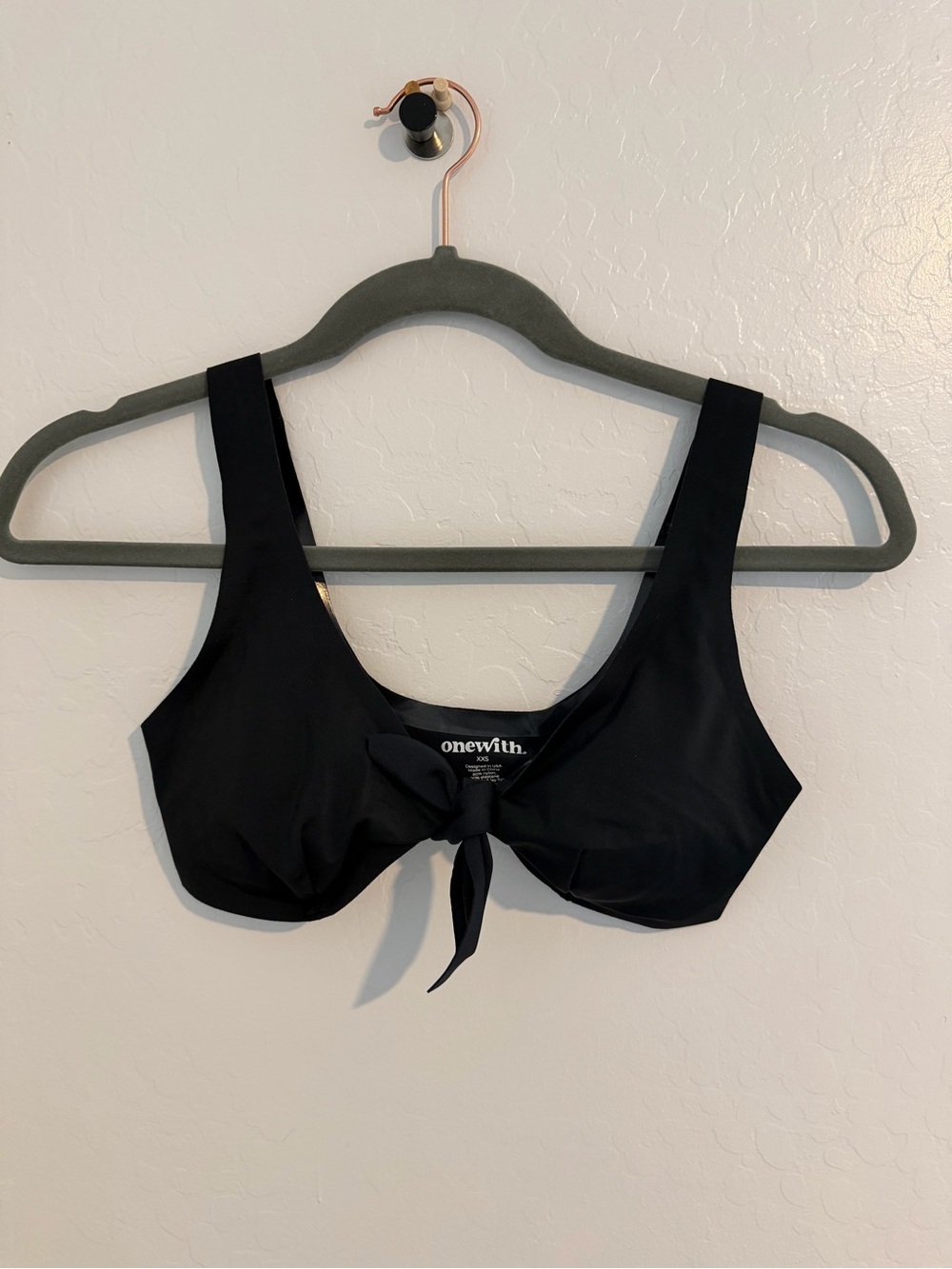 Onewith. Black Tie-Front Bikini Top